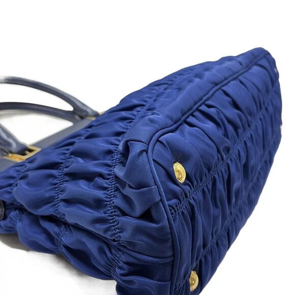 PRADA Gathered Bag Navy Nylon Leather - Handbag 593-081325 - Picture 5 of 9